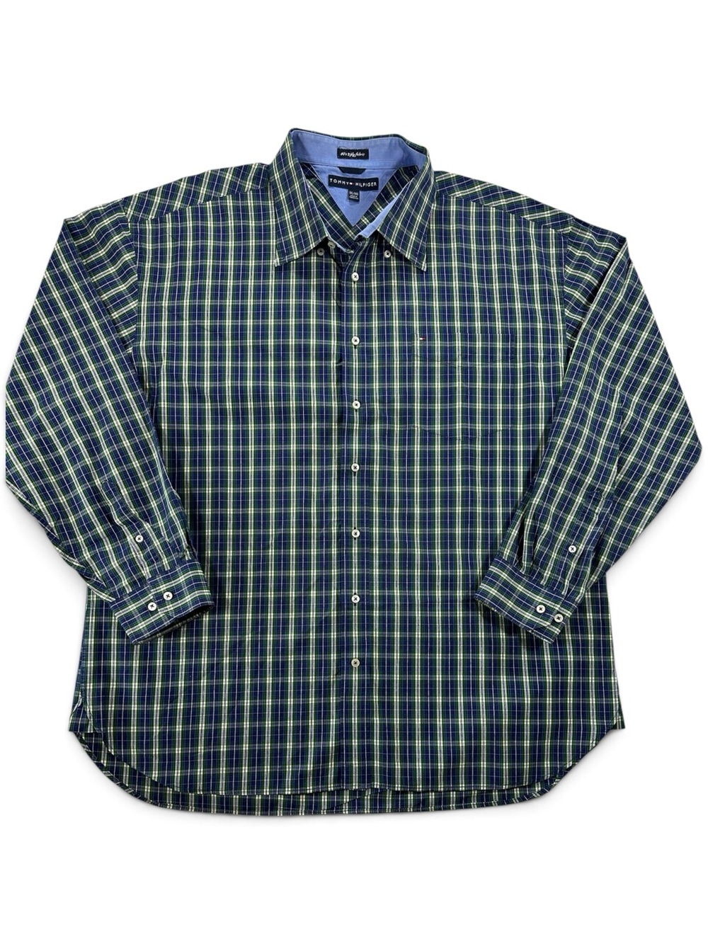 Tommy Hilfiger Blue and Green 80’s 2 Ply Plaid Button-Down Shirt Men’s XXL